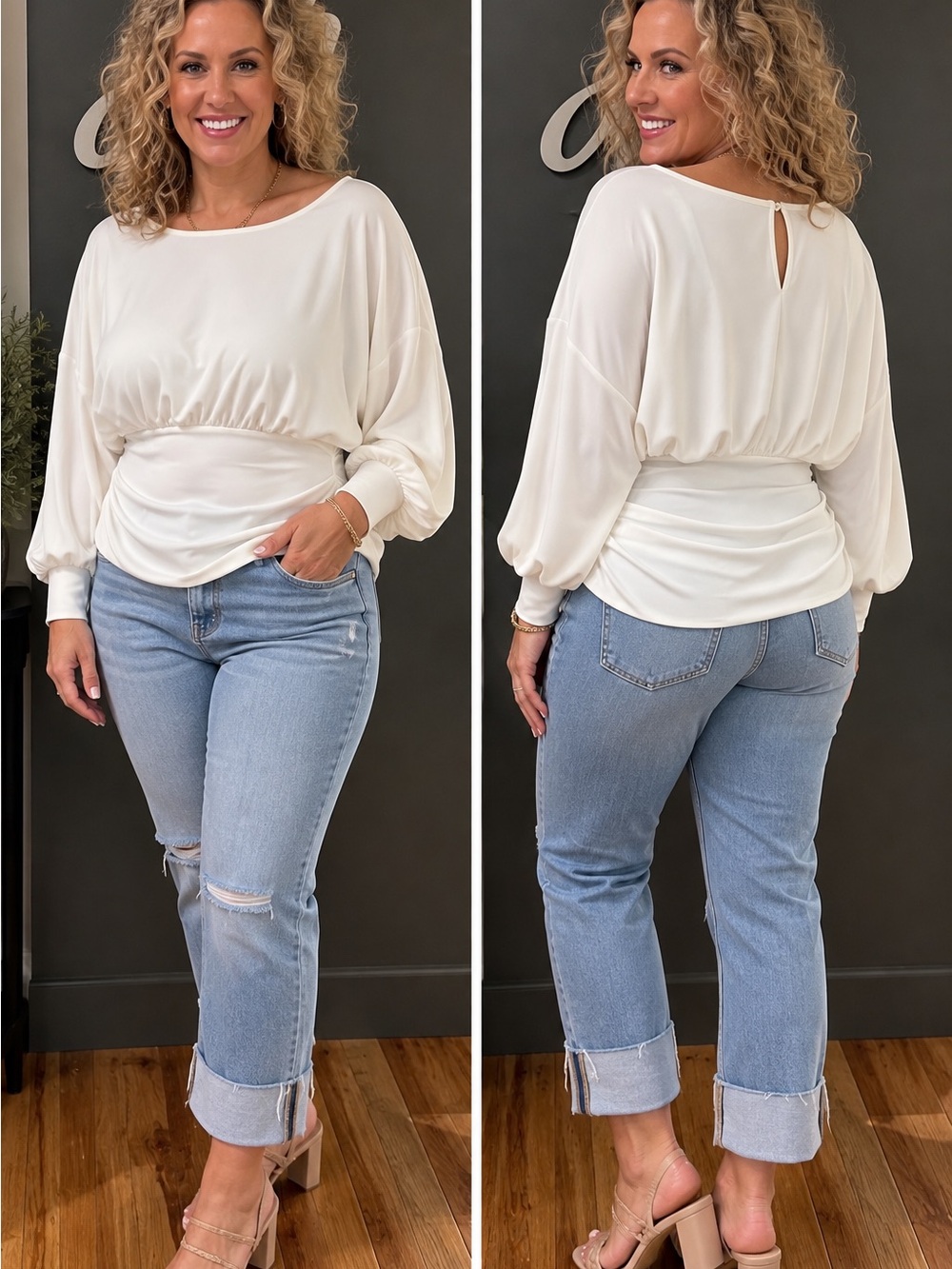 Express Ivory Batwing-Sleeve Blouse